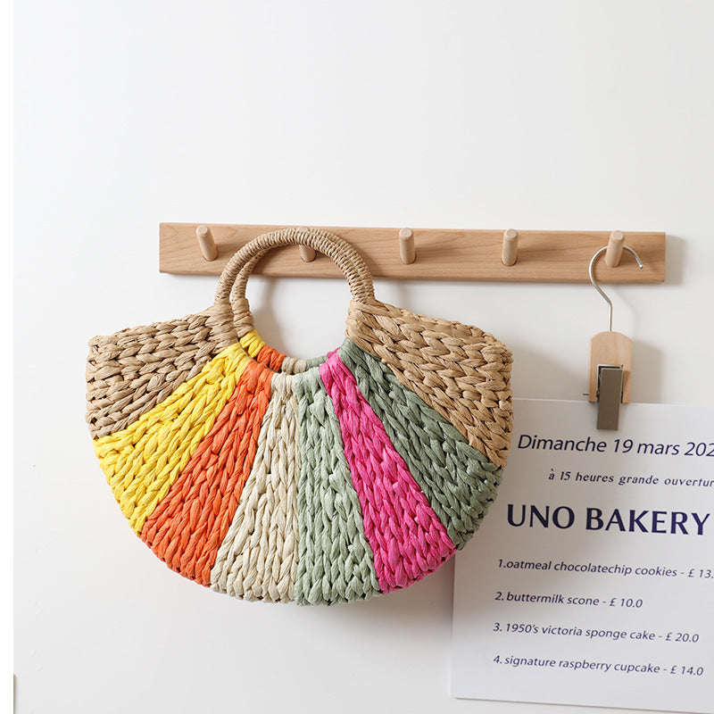 Beach Vacation Rainbow Straw Beach Bag